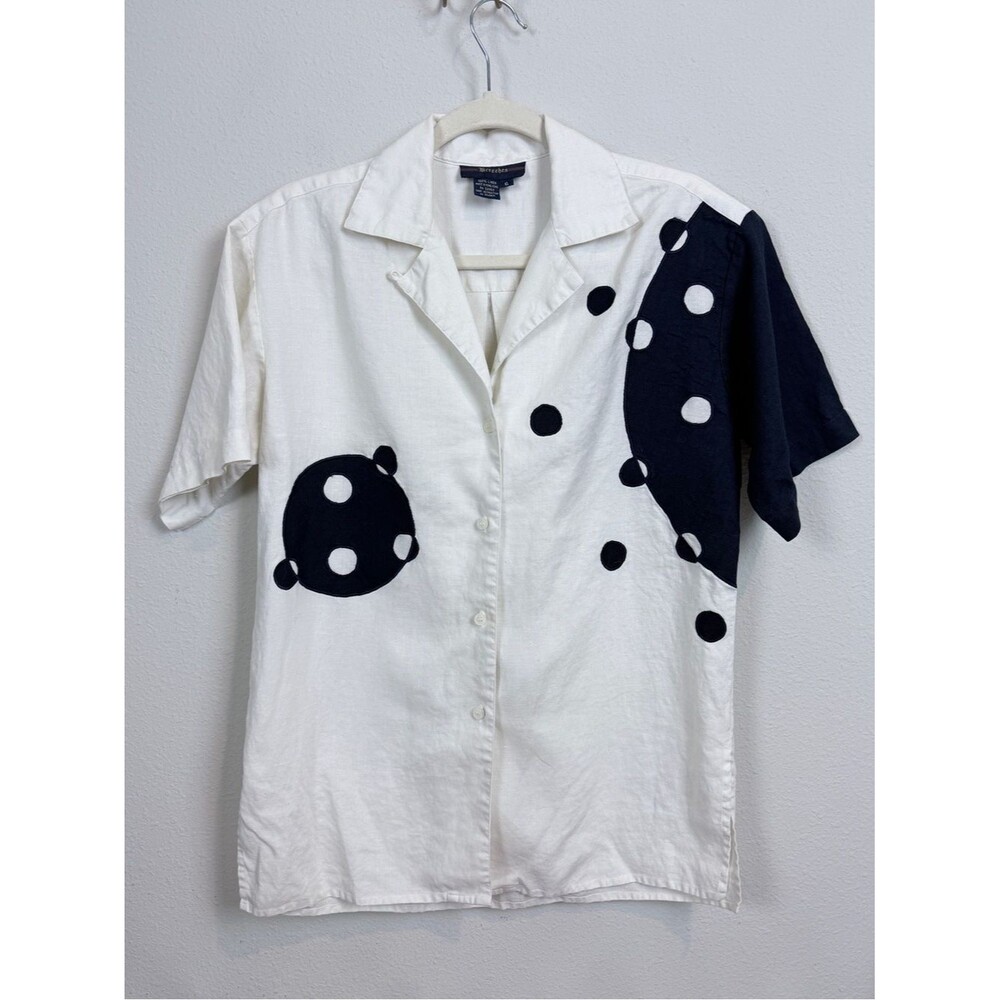 Breeches Linen Navy & White Short Sleeve Button-Down Shirt 6